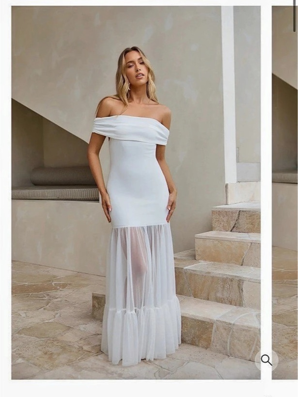 Fortunateone Delicate Days Off Shoulder Maxi Dress in White Size Small